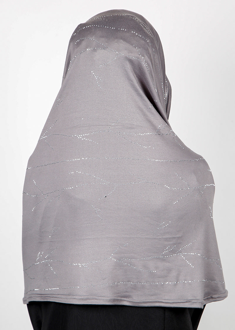 BeingMuslims Elegant Diamond Work Jersey Grey Hijab