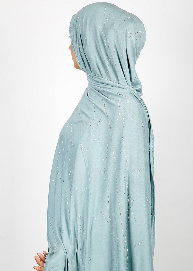 BeingMuslims Elegant Diamond Work Jersey Ice Blue Hijab