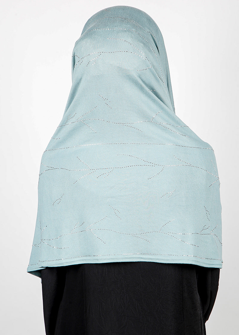 BeingMuslims Elegant Diamond Work Jersey Ice Blue Hijab