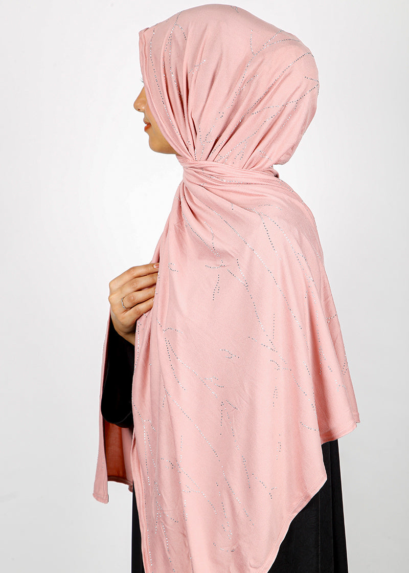BeingMuslims Elegant Diamond Work Jersey Light Pink Hijab