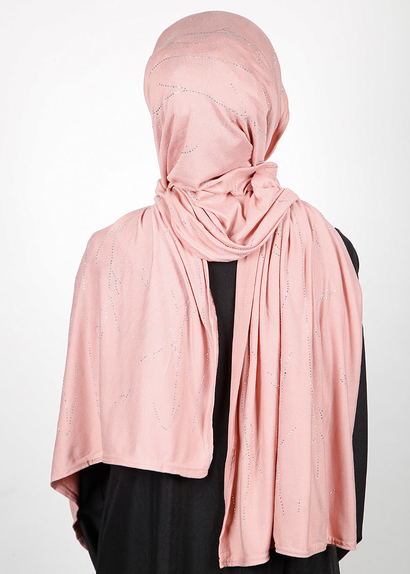 BeingMuslims Elegant Diamond Work Jersey Light Pink Hijab