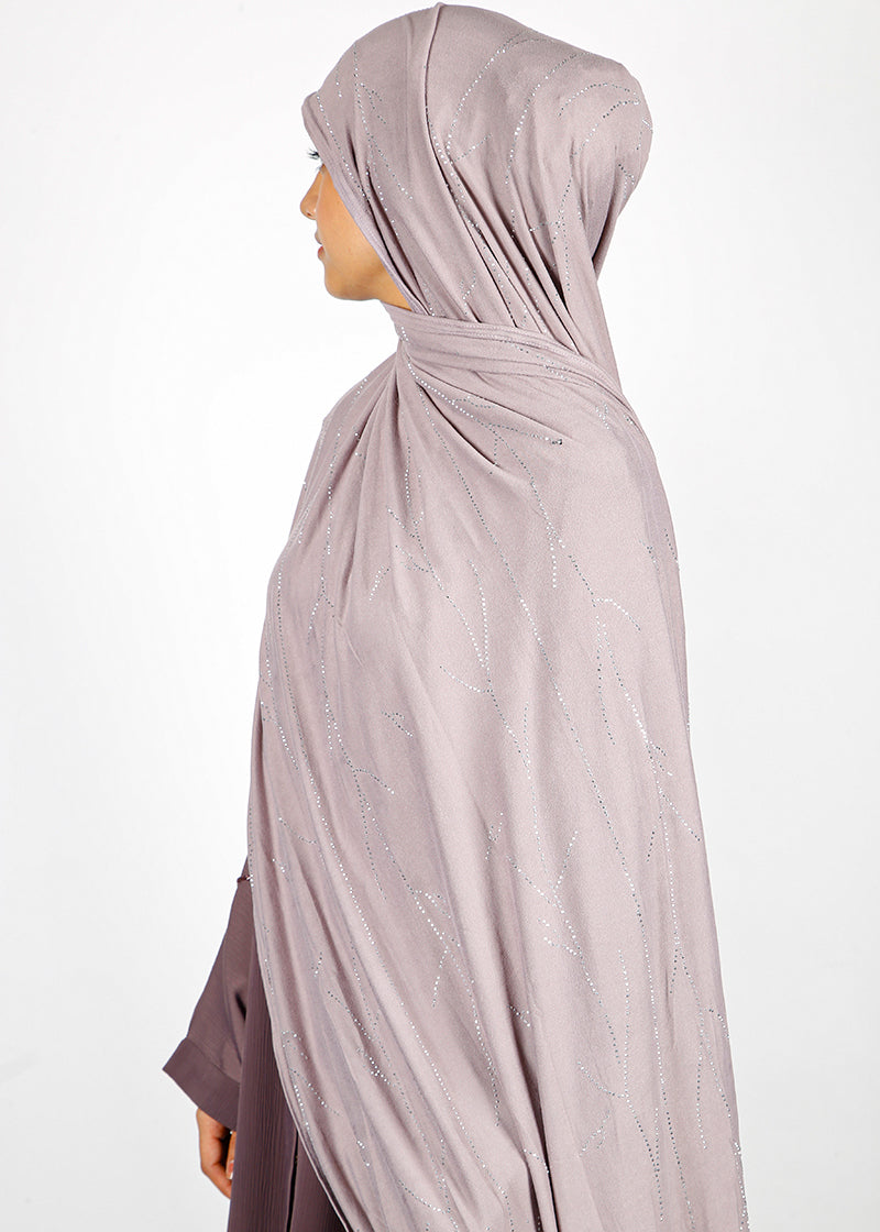 BeingMuslims Elegant Diamond Work Jersey Muted Mauve Hijab