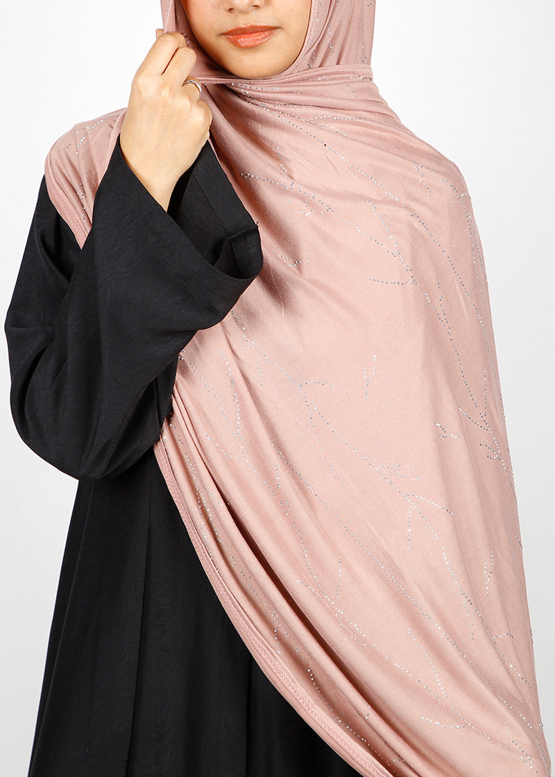 BeingMuslims Elegant Diamond Work Jersey Salmon Hijab