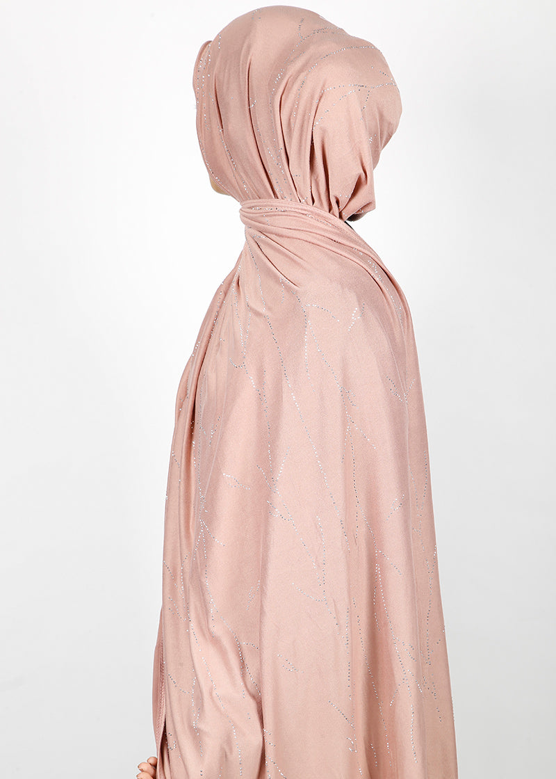 BeingMuslims Elegant Diamond Work Jersey Salmon Hijab