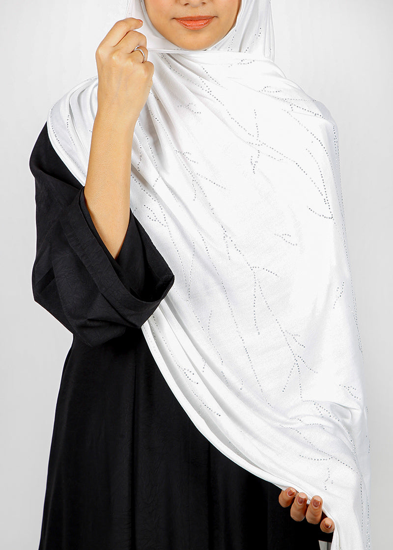 BeingMuslims Elegant Diamond Work Jersey White Hijab