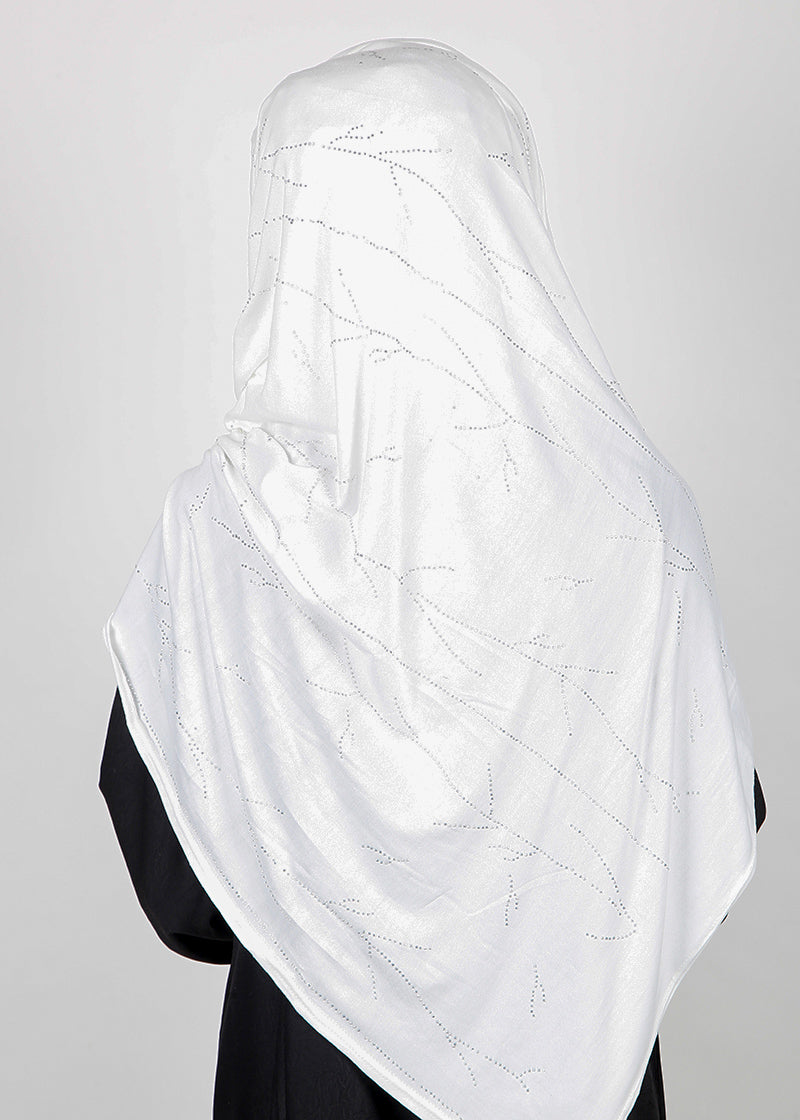 BeingMuslims Elegant Diamond Work Jersey White Hijab