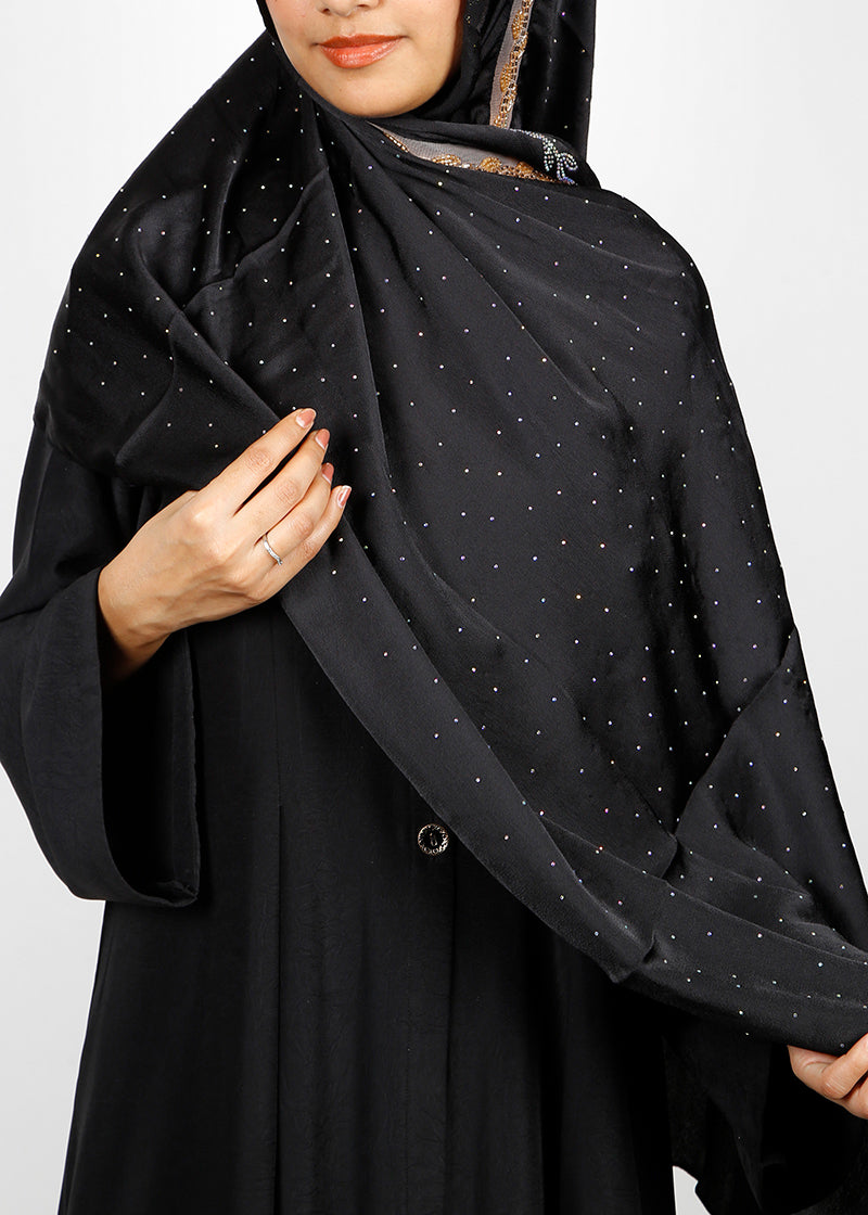 BeingMuslims Cutdana Work Black Bubble Satin Hijab