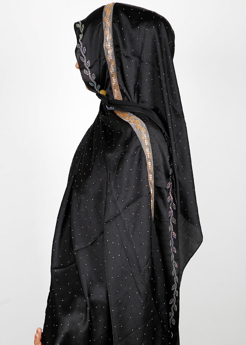 BeingMuslims Cutdana Work Black Bubble Satin Hijab