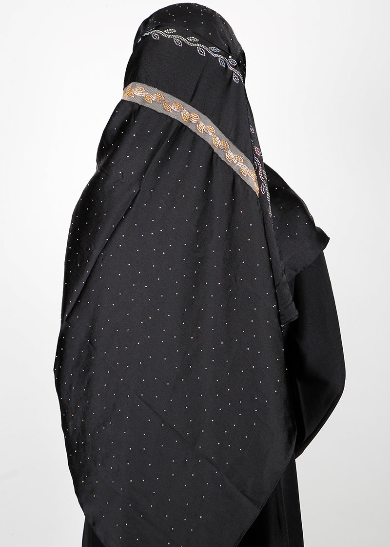 BeingMuslims Cutdana Work Black Bubble Satin Hijab