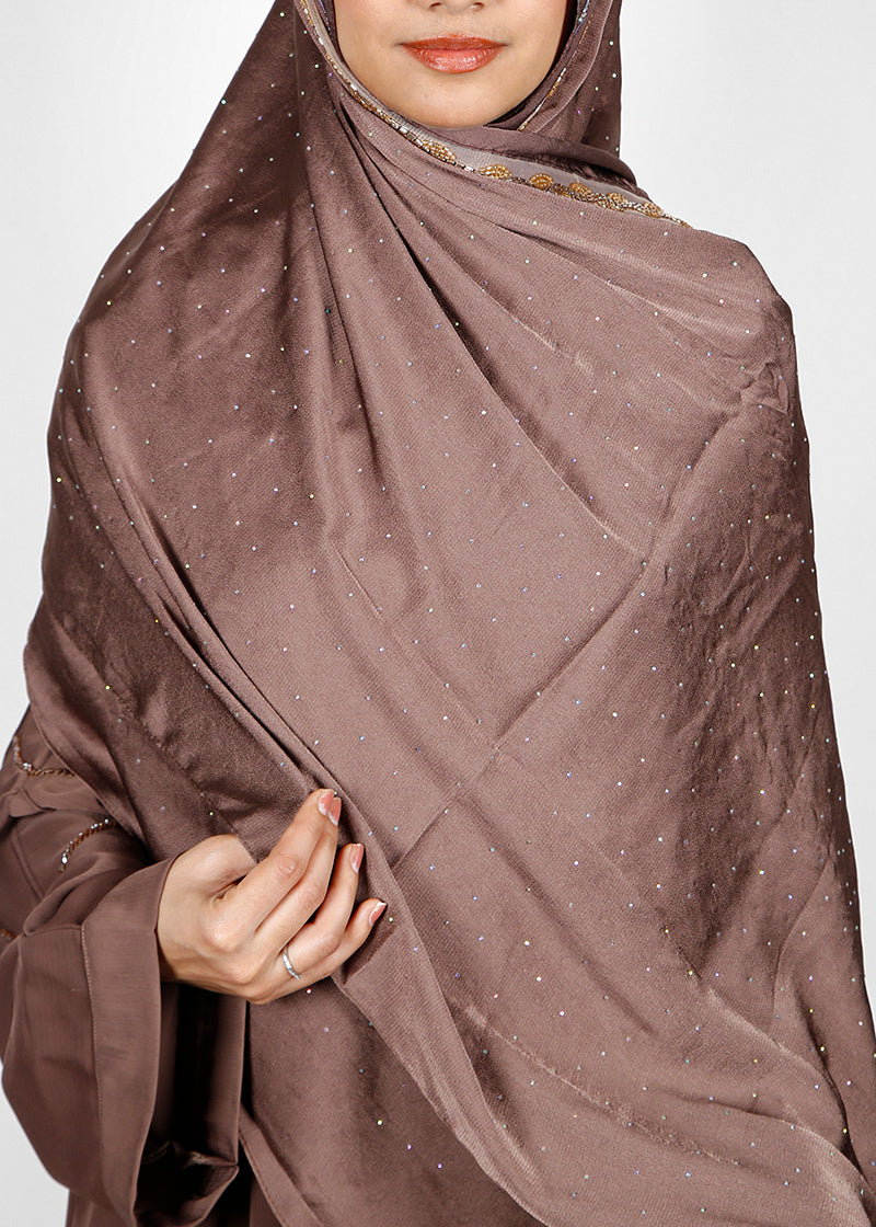 BeingMuslims Cutdana Work Brown Bubble Satin Hijab