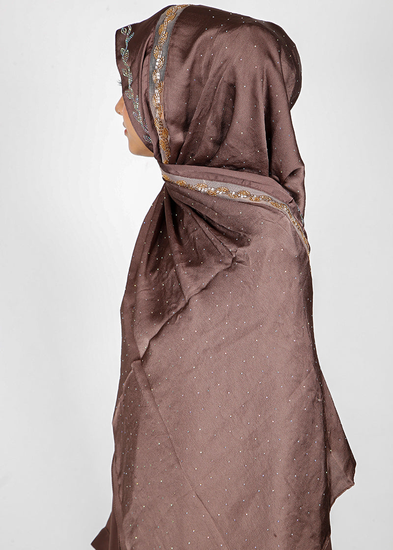 BeingMuslims Cutdana Work Brown Bubble Satin Hijab
