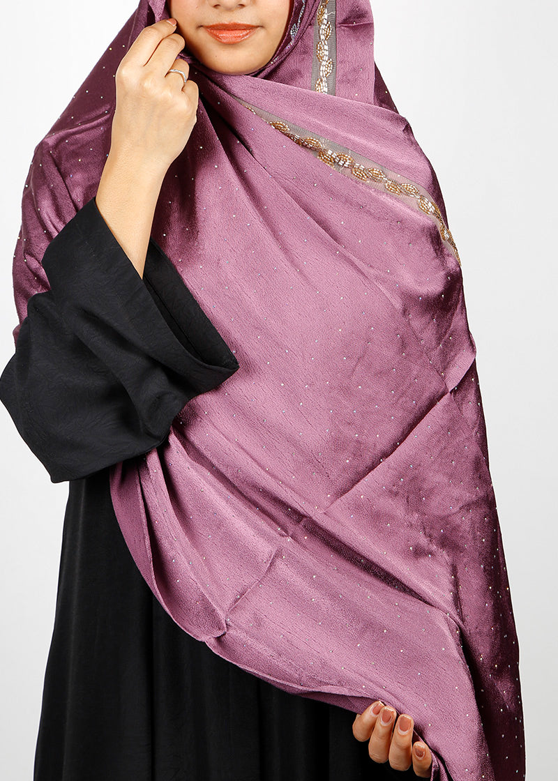 BeingMuslims Cutdana Work Purple Bubble Satin Hijab