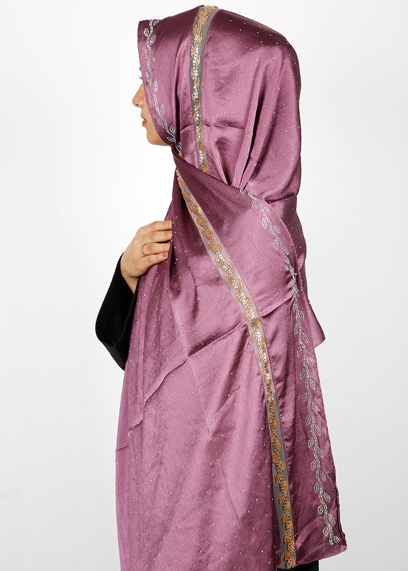 BeingMuslims Cutdana Work Purple Bubble Satin Hijab