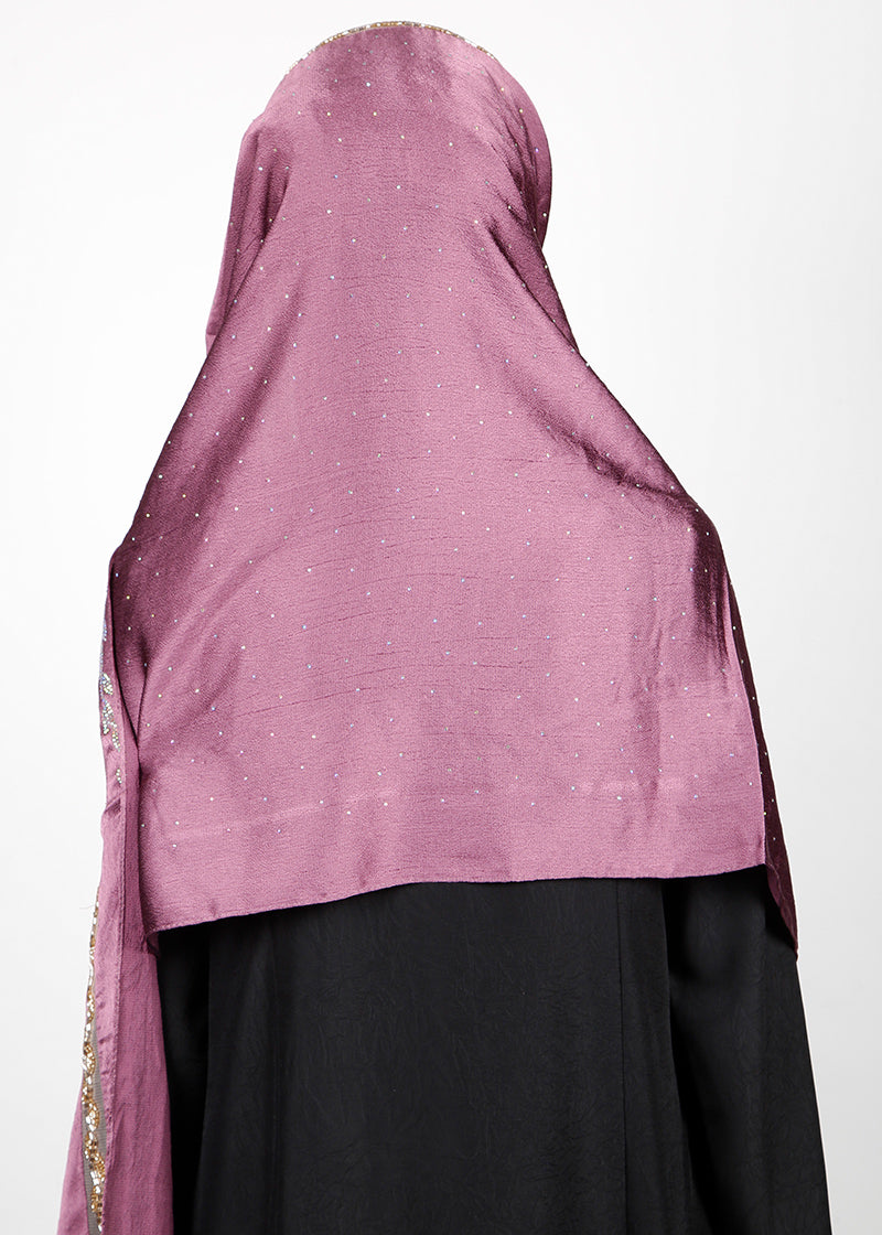 BeingMuslims Cutdana Work Purple Bubble Satin Hijab