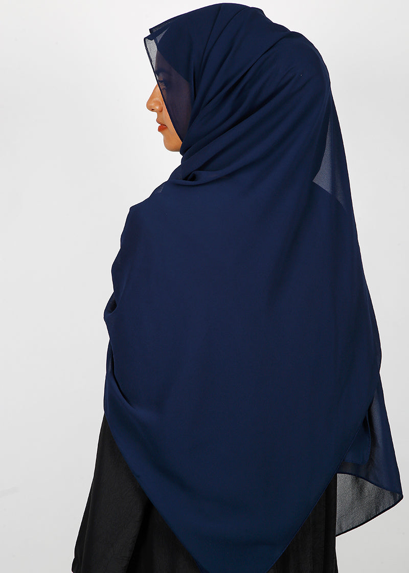 BeingMuslims Classic Luxe Georgette Navy Blue Hijab