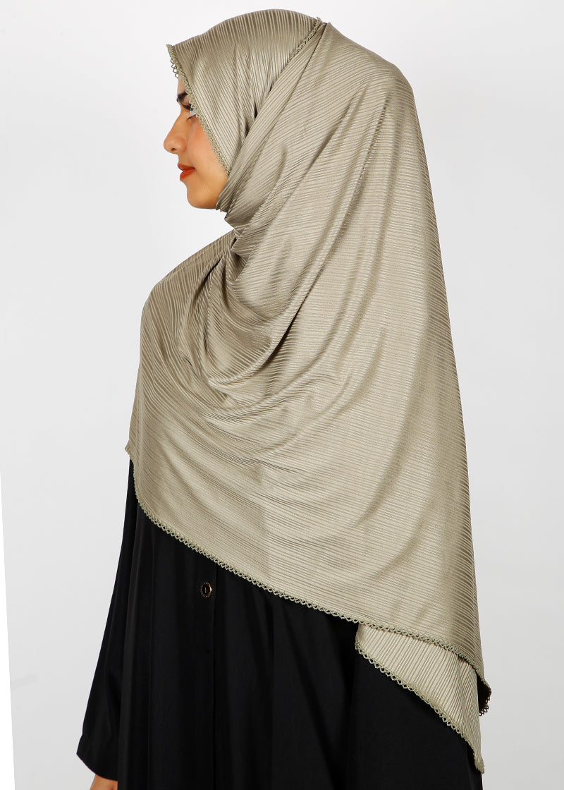 BeingMuslims Textured Gleaming Light Olive Hijab