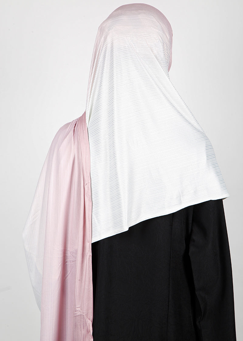 BeingMuslims Textured Ombre White and Pink Hijab