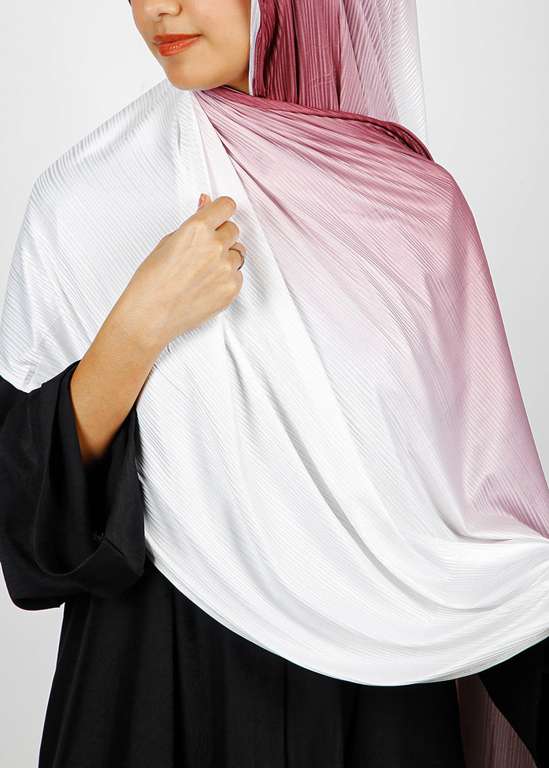 BeingMuslims Textured Ombre White and Brick Red Hijab