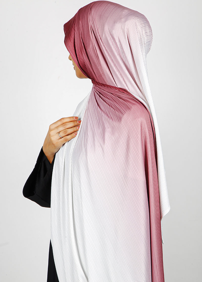 BeingMuslims Textured Ombre White and Brick Red Hijab