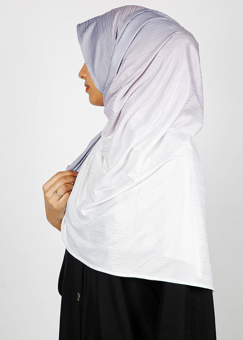 BeingMuslims Textured Ombre White and Light Grey Hijab