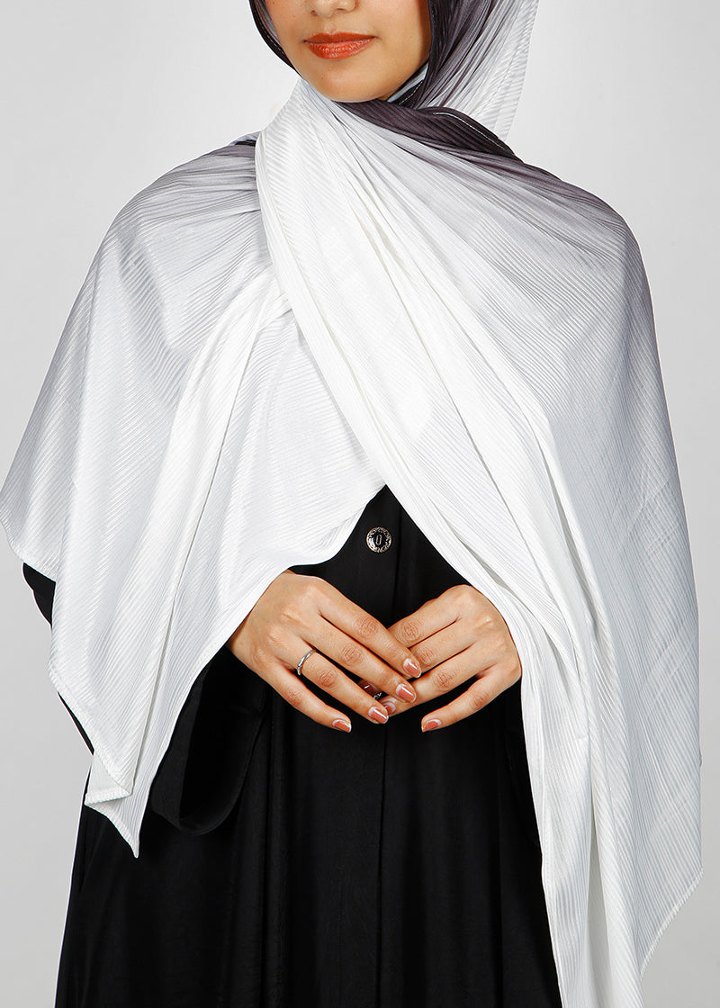 BeingMuslims Textured Ombre White and Light Black Hijab