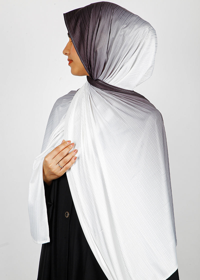 BeingMuslims Textured Ombre White and Light Black Hijab
