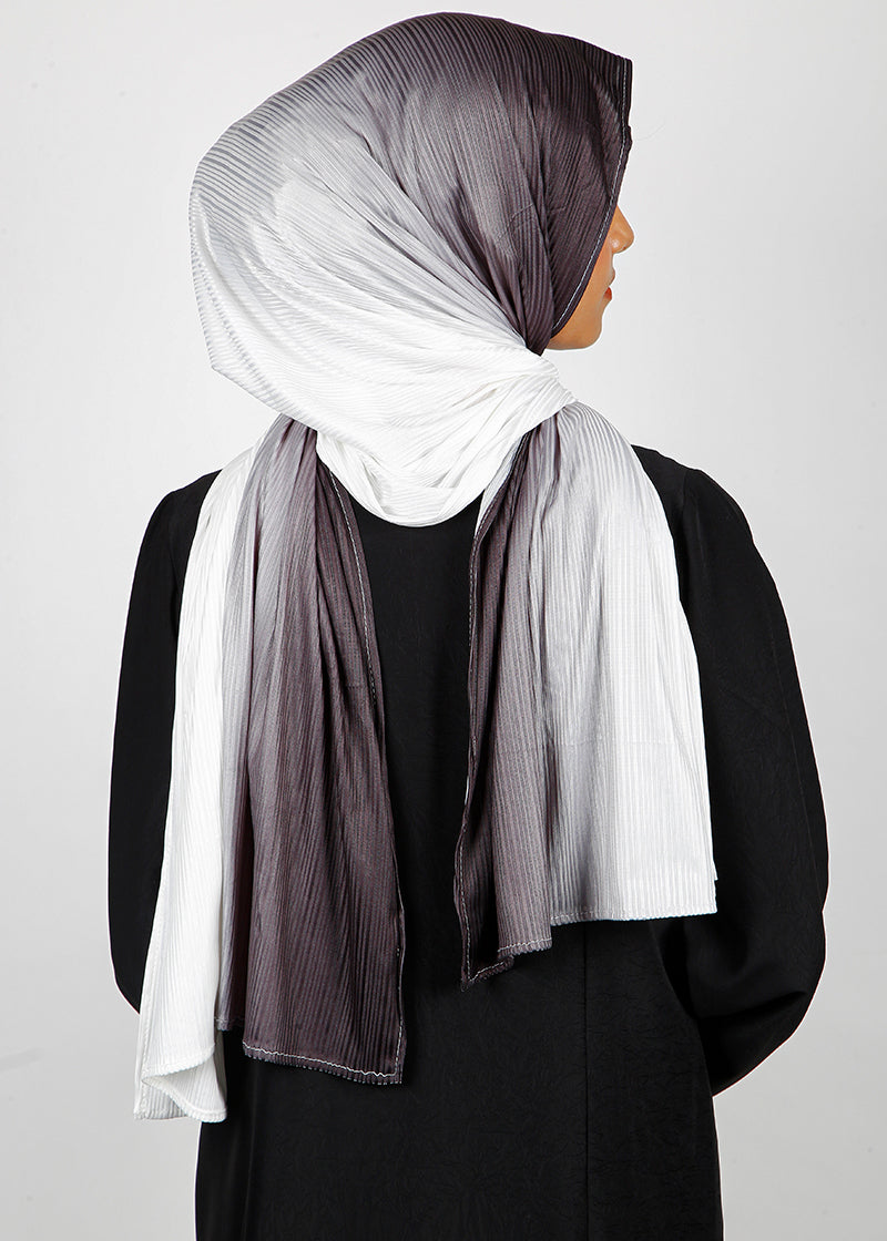 BeingMuslims Textured Ombre White and Light Black Hijab