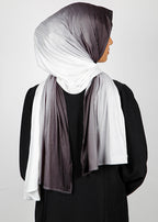 BeingMuslims Textured Ombre White and Light Black Hijab