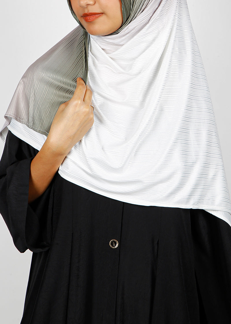 BeingMuslims Textured Ombre White and Light Greyish Hijab