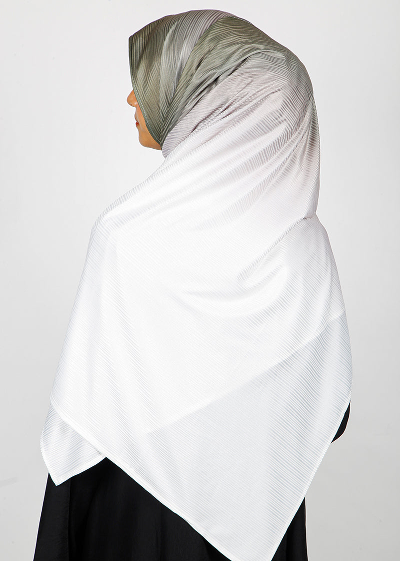 BeingMuslims Textured Ombre White and Light Greyish Hijab