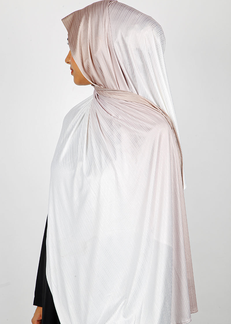 BeingMuslims Textured Ombre White and Light Brownish Hijab