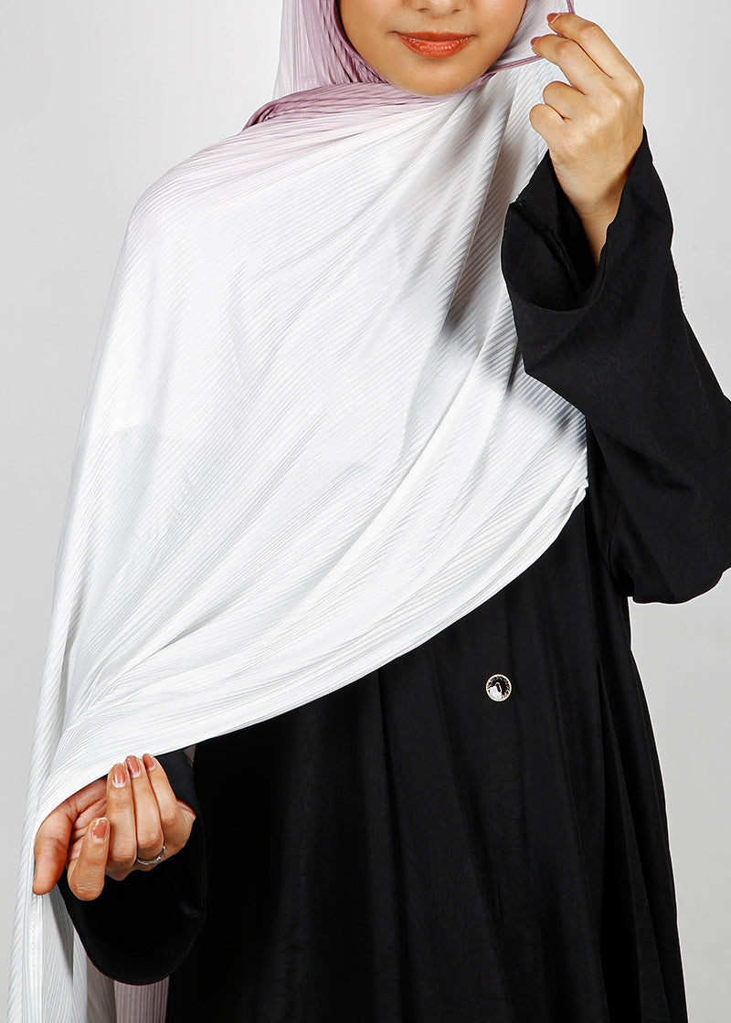 BeingMuslims Textured Ombre White and Light Purple Hijab