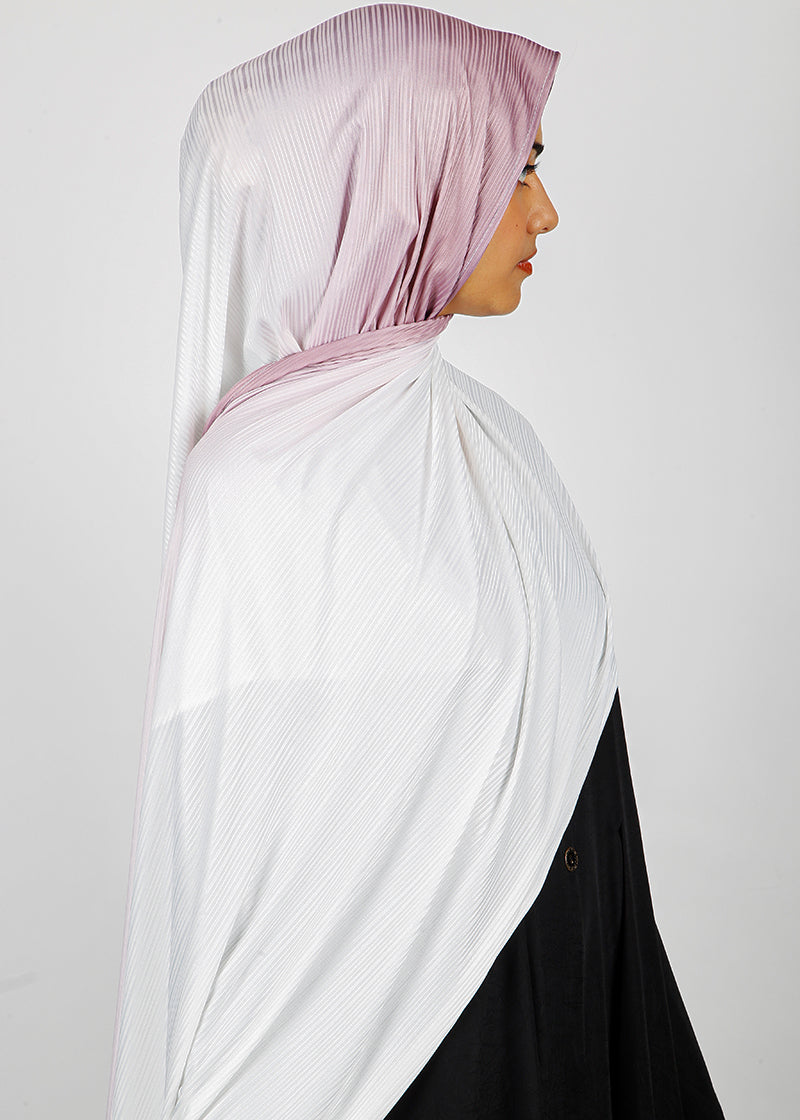 BeingMuslims Textured Ombre White and Light Purple Hijab