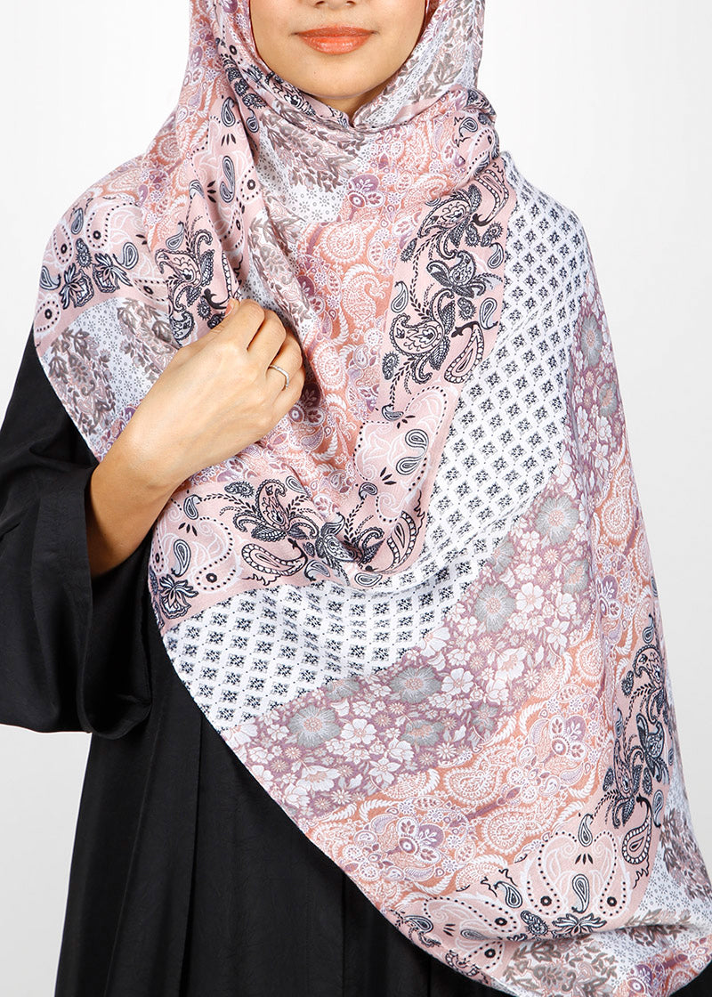 BeingMuslims Paisley Design Printed Soft Pink Viscose Hijab