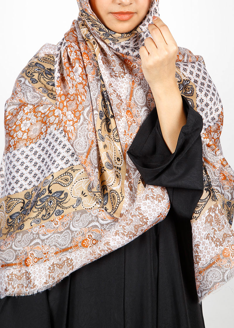 BeingMuslims Paisley Design Printed Burnt Orange Viscose Hijab
