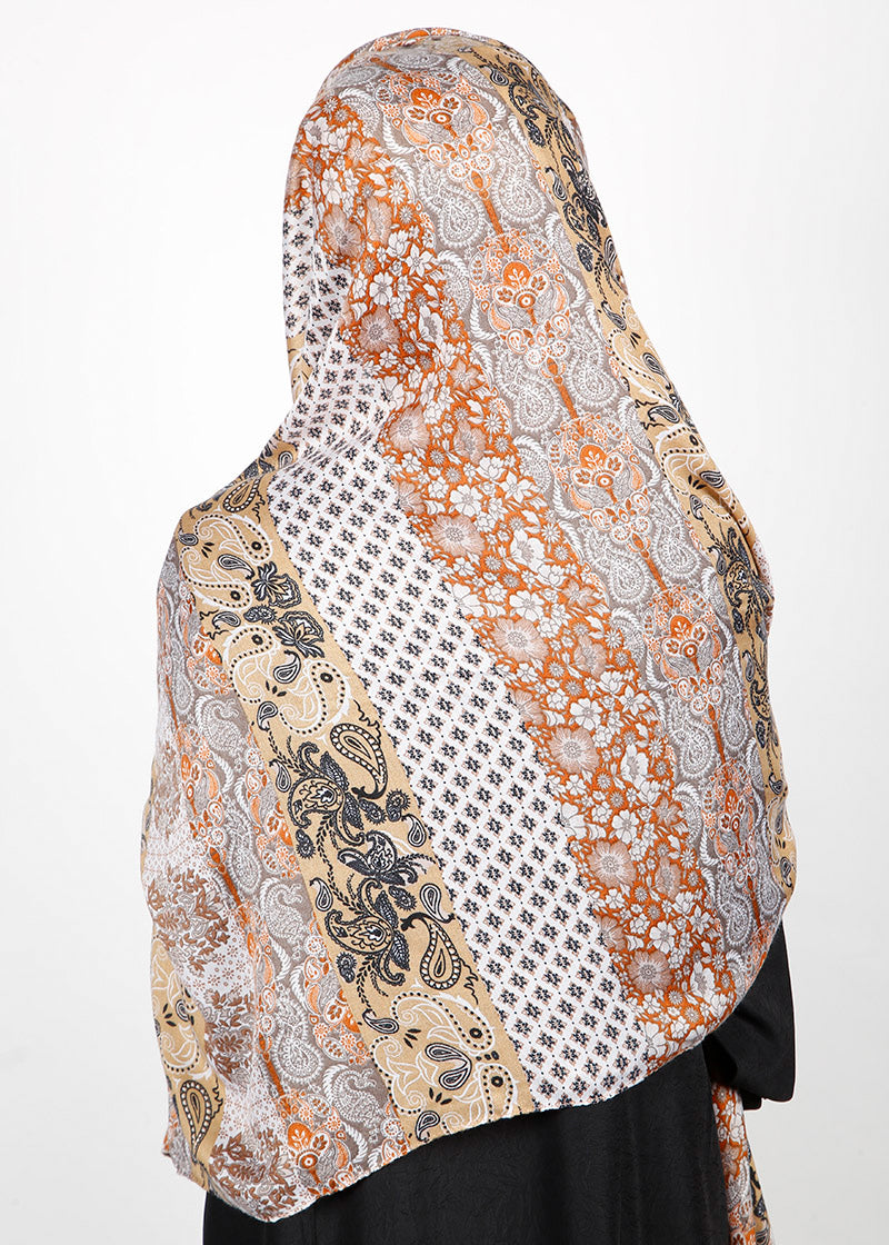 BeingMuslims Paisley Design Printed Burnt Orange Viscose Hijab