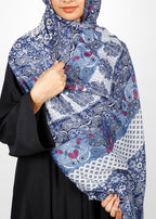 BeingMuslims Paisley Design Printed Blue Viscose Hijab