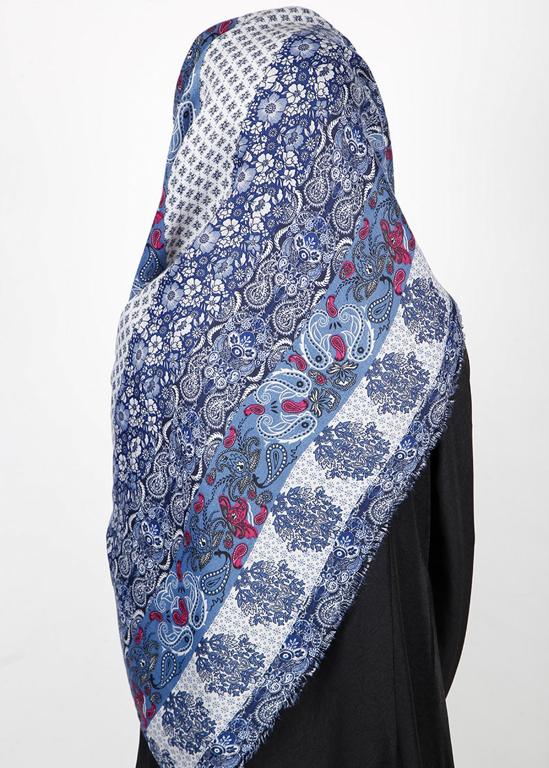 BeingMuslims Paisley Design Printed Blue Viscose Hijab