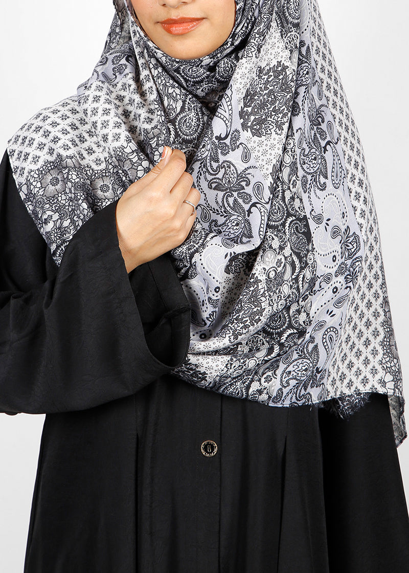 BeingMuslims Paisley Design Printed Grey Viscose Hijab