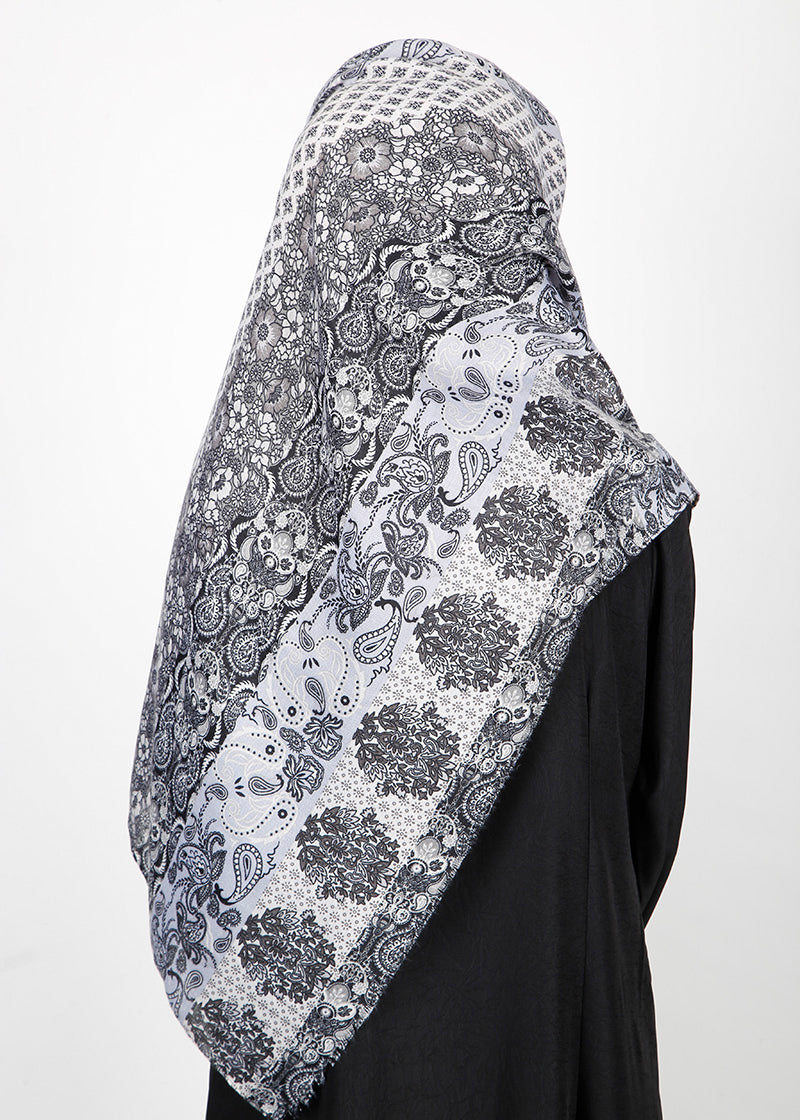 BeingMuslims Paisley Design Printed Grey Viscose Hijab