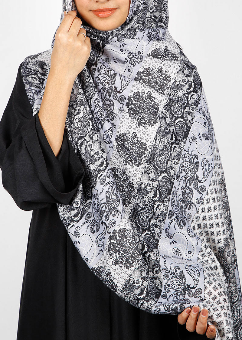 BeingMuslims Paisley Design Printed Grey Viscose Hijab