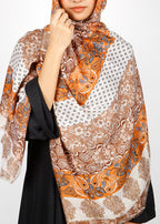 BeingMuslims Paisley Design Printed Orange Viscose Hijab