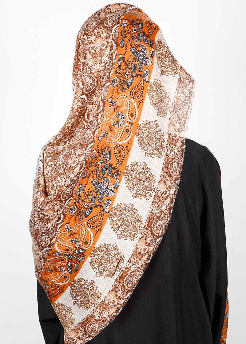 BeingMuslims Paisley Design Printed Orange Viscose Hijab