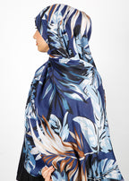 BeingMuslims Flowery Design Printed Blue Viscose Hijab