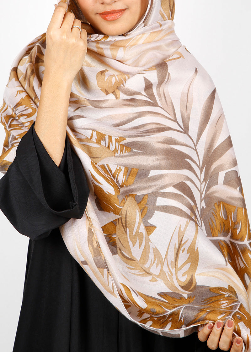 BeingMuslims Flowery Design Printed Brown Viscose Hijab