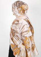 BeingMuslims Flowery Design Printed Brown Viscose Hijab