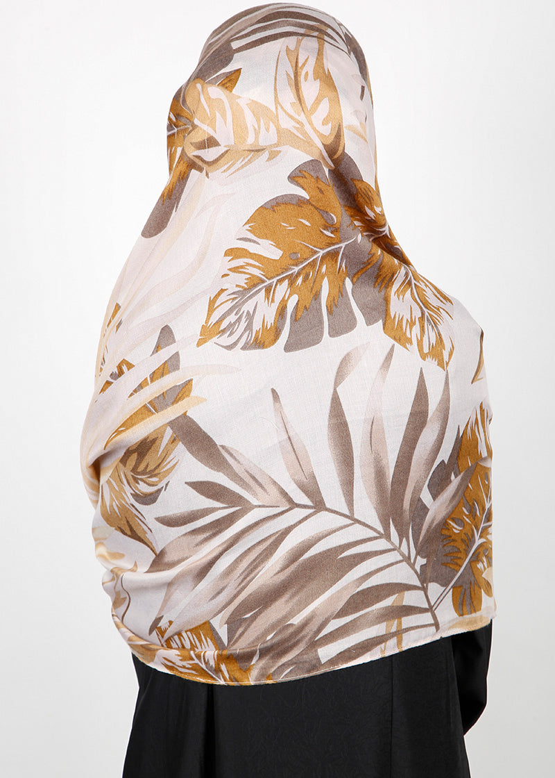 BeingMuslims Flowery Design Printed Brown Viscose Hijab