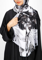 BeingMuslims Flowery Design Printed Black and White Viscose Hijab
