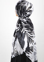 BeingMuslims Flowery Design Printed Black and White Viscose Hijab