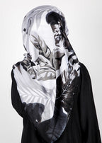BeingMuslims Flowery Design Printed Black and White Viscose Hijab